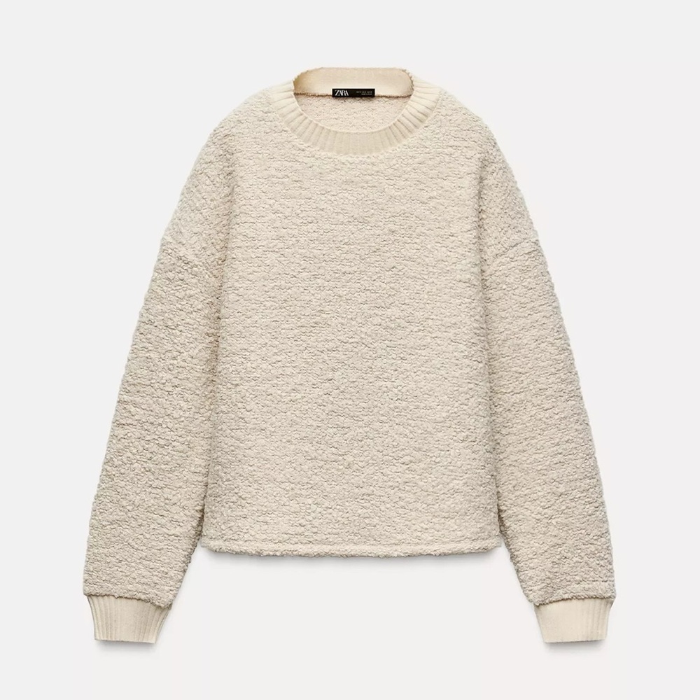 Zara Cream (Ecru) Textured Women Sweater, size M